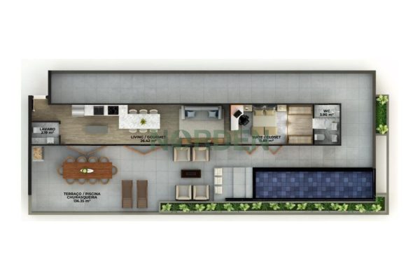 Cobertura, 186m² com 1 quarto, 1 suíte e 1 vaga, Essenzia em Florianópolis